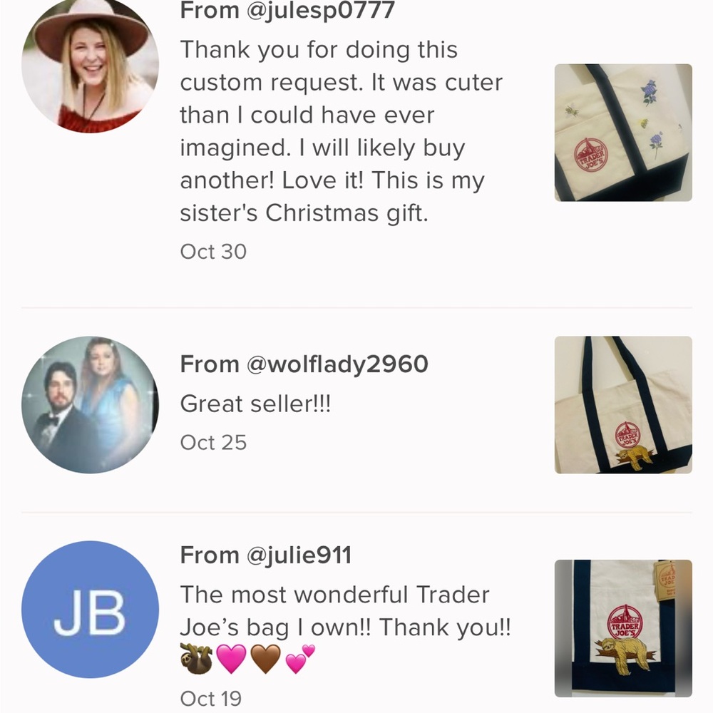 NWT Embroidered Trader Joe’s Canvas Tote | Boho Reusable Market Bag | Gift Idea - Picture 10 of 10